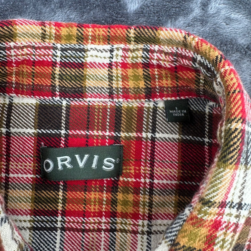Orvis Mens Red Plaid Flannel Button Down Shirt Large Long Sleeve Outdoors - Picture 3 of 5